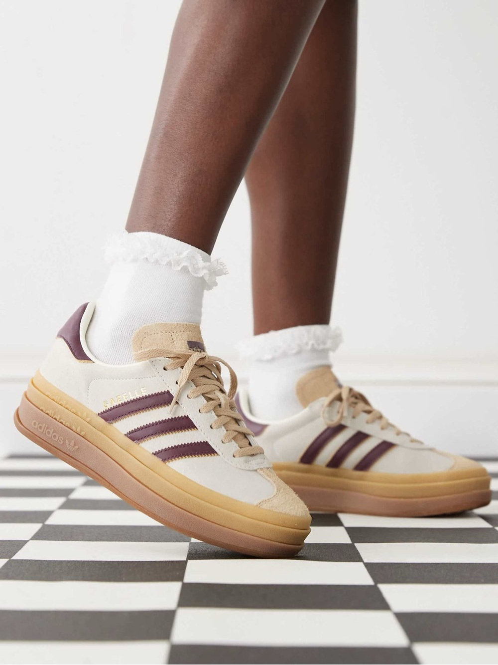 Adidas Original Gazelle Platform Suede Sneakers Cream/Clay/Sand Mauve Stripes W7 - Picture 8 of 8